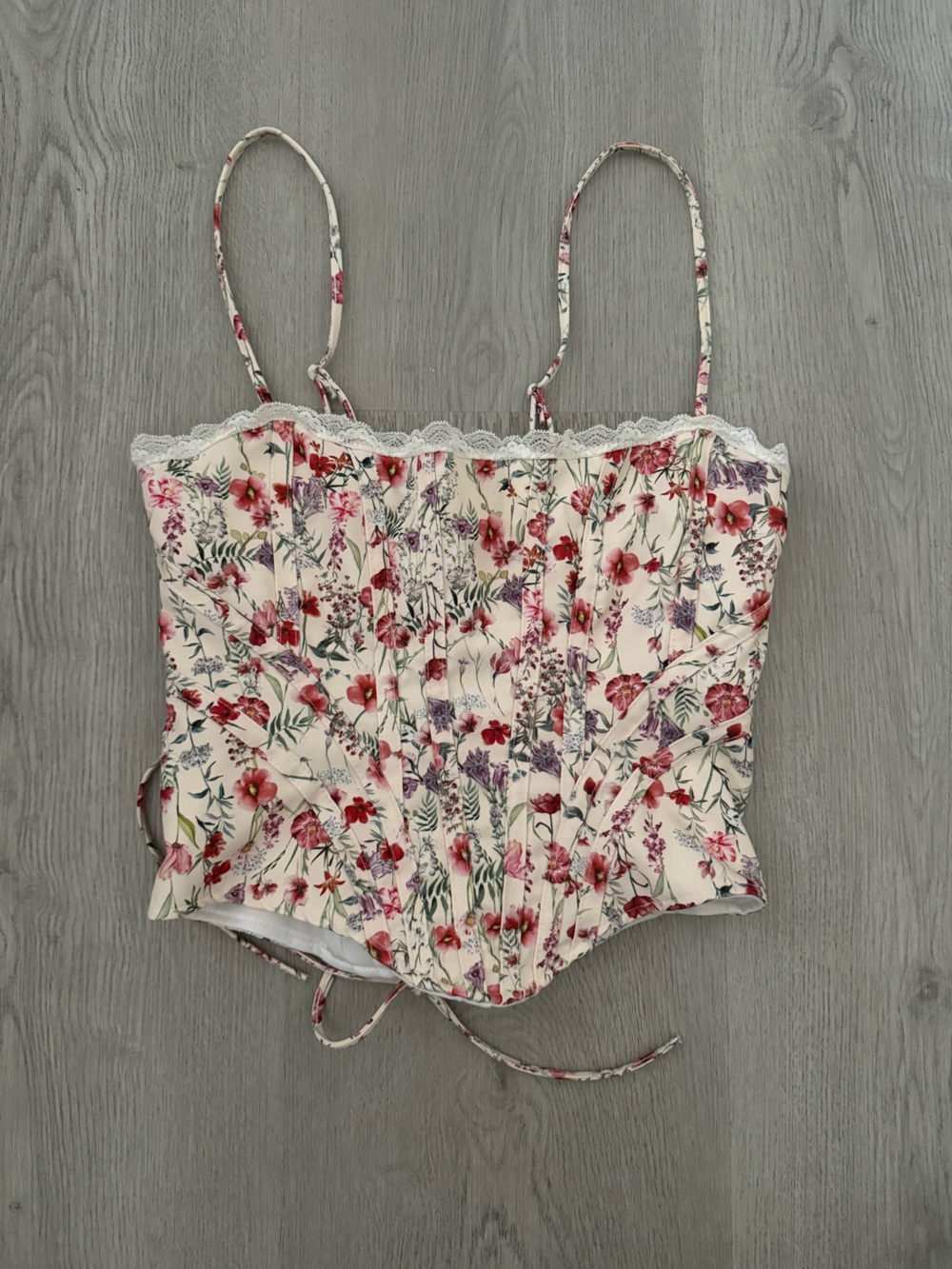 Floral Lace-Trim Cream White Corset